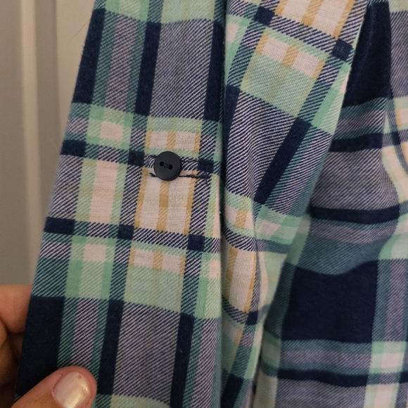 Passport Navy and Teal Plaid Kids Button Down Shirt - Picture 5 of 5